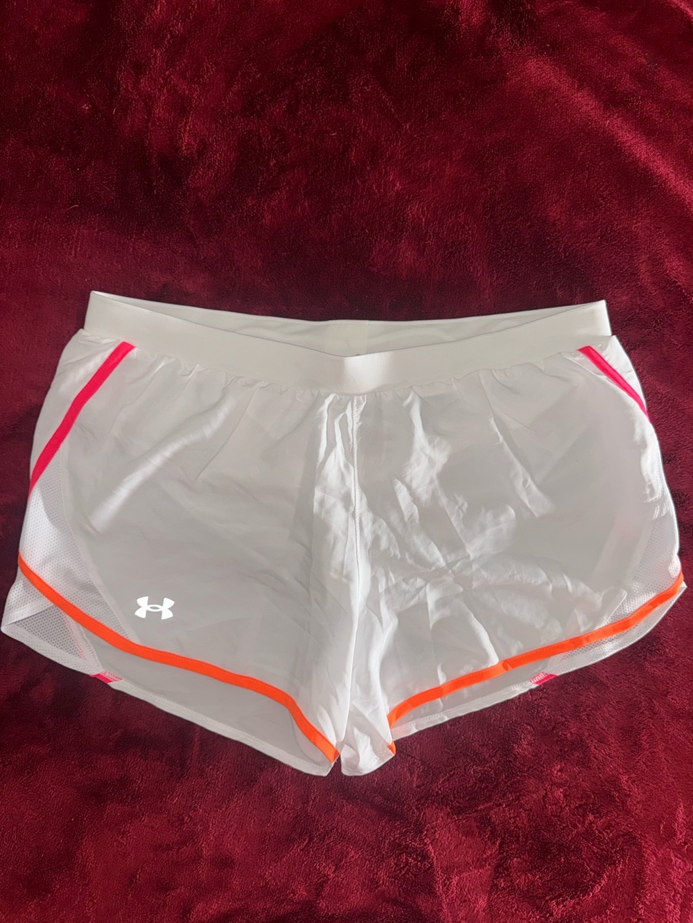 Under Armour Women’s White Athletic Shorts with Pink and Orange Trim